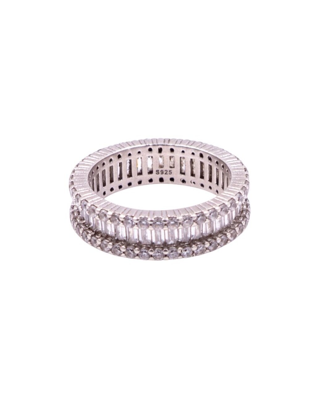 Sterling Silver CZ Triple Row Eternity Wedding Band Ring Size 7